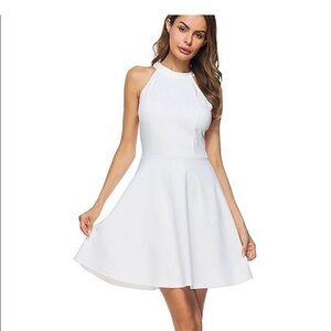 Lyrur dress lace detail halter/high neck white womens size Small